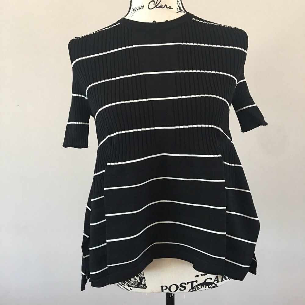 Current air black stripe babydoll shirt top small